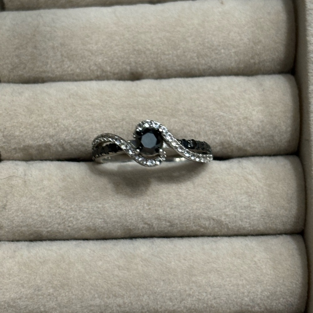 3/4 CT. T.W. Black Diamond & Lab-Created White Sapphire Swirl Ring in Sterling S